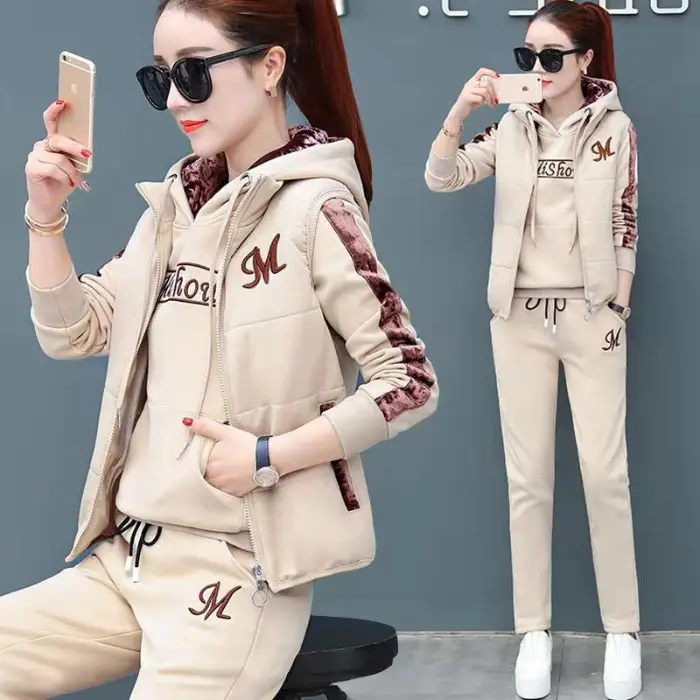Women Fleece Winter Hoodie Set Pink Letter Embroidered - Image 8