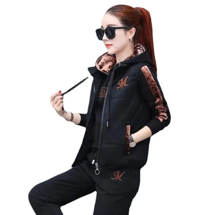 Women Fleece Winter Hoodie Set Pink Letter Embroidered - Image 10