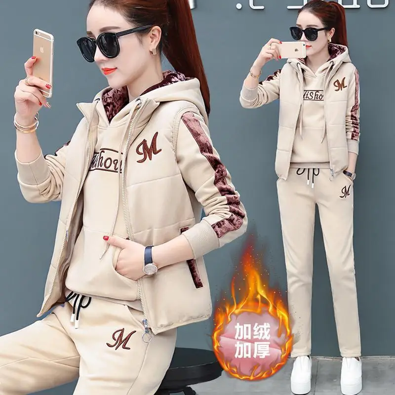 Women Fleece Winter Hoodie Set Pink Letter Embroidered — feature 21