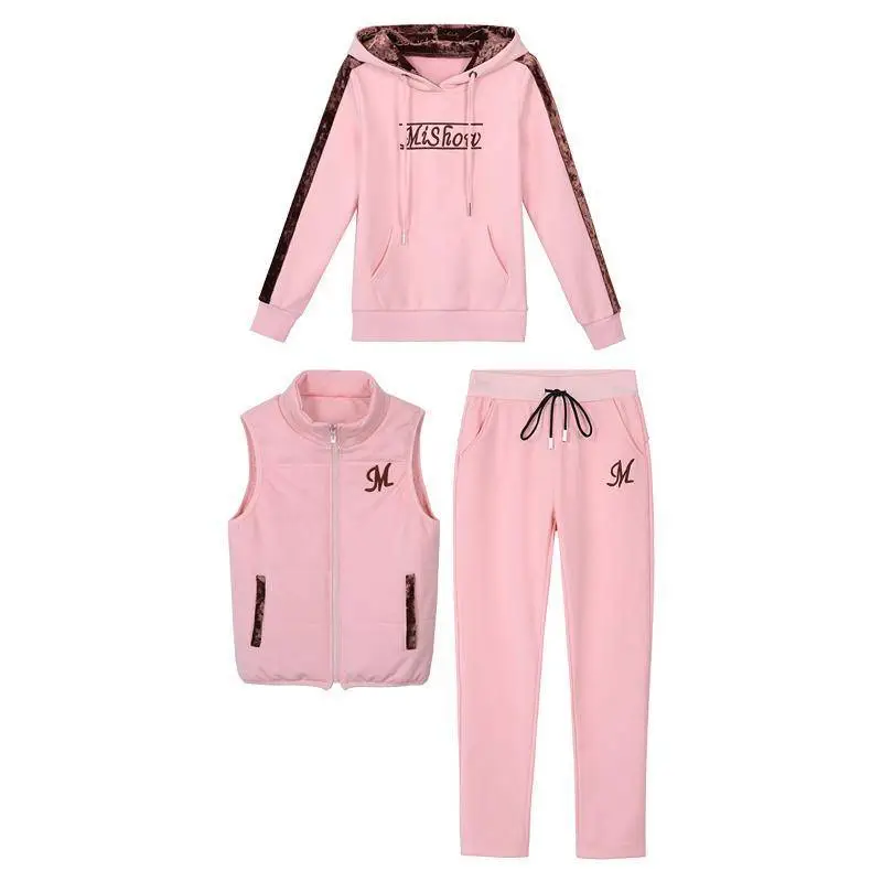 Women Fleece Winter Hoodie Set Pink Letter Embroidered — feature 22
