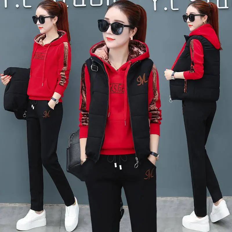 Women Fleece Winter Hoodie Set Pink Letter Embroidered — feature 23