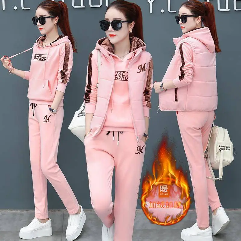 Women Fleece Winter Hoodie Set Pink Letter Embroidered — feature 24