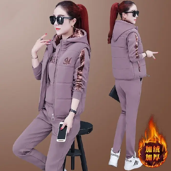 Women Fleece Winter Hoodie Set Pink Letter Embroidered - Image 5