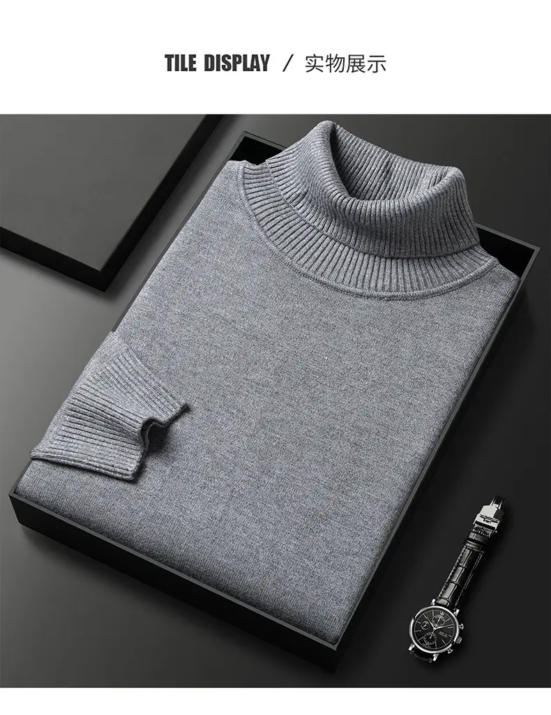 Men's Navy Knitted Turtleneck Sweater Wholesale — feature 10