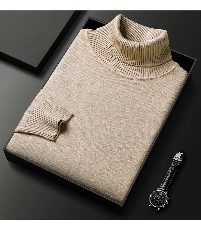 Men's Navy Knitted Turtleneck Sweater Wholesale — feature 11