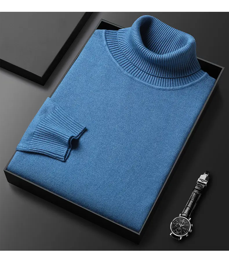 Men's Navy Knitted Turtleneck Sweater Wholesale — feature 12