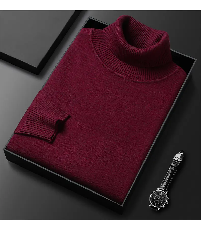 Men's Navy Knitted Turtleneck Sweater Wholesale — feature 13