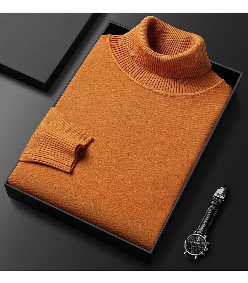 Men's Navy Knitted Turtleneck Sweater Wholesale — feature 14