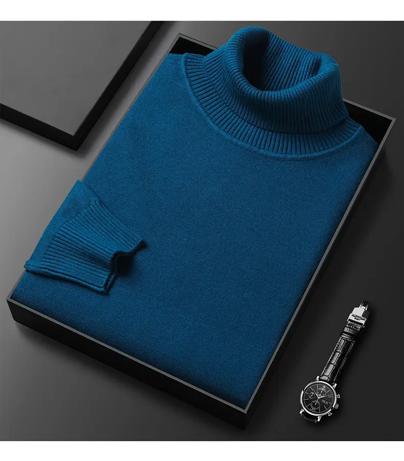 Men's Navy Knitted Turtleneck Sweater Wholesale — feature 15