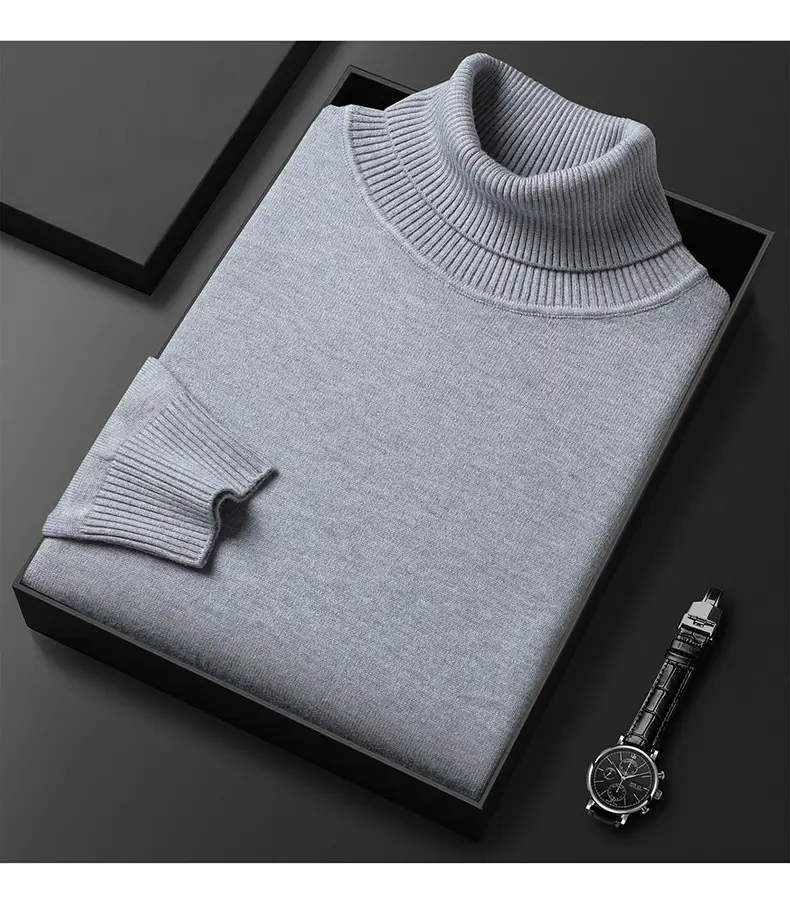 Men's Navy Knitted Turtleneck Sweater Wholesale — feature 16