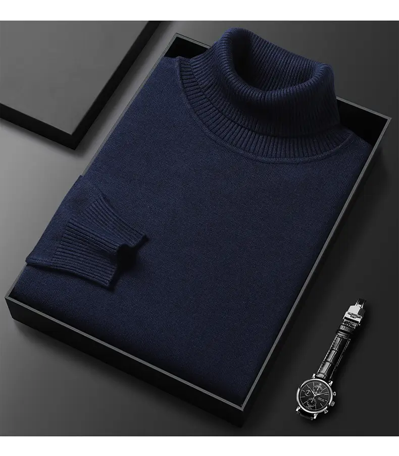 Men's Navy Knitted Turtleneck Sweater Wholesale — feature 18
