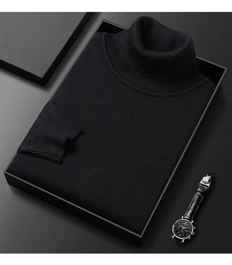 Men's Navy Knitted Turtleneck Sweater Wholesale — feature 19
