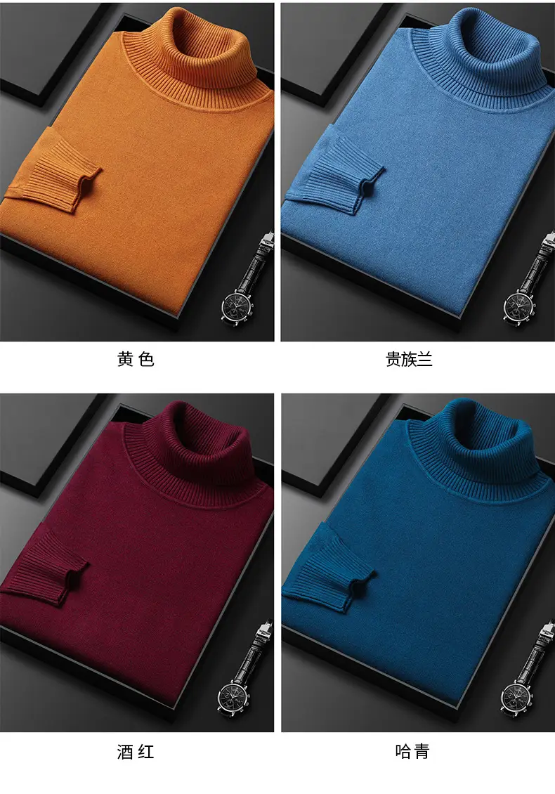 Men's Navy Knitted Turtleneck Sweater Wholesale — feature 8