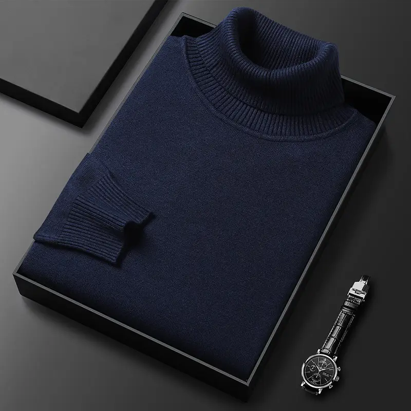 Men's Navy Knitted Turtleneck Sweater Wholesale