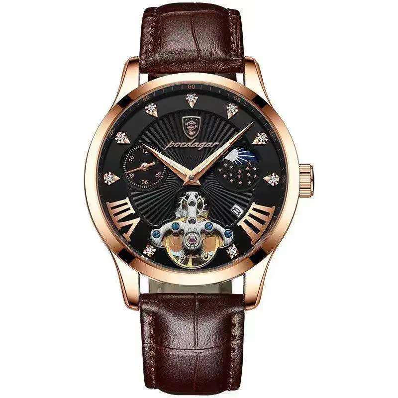 Men's Swiss Quartz Watch with Luxurious Brown Leather Band - Image 6