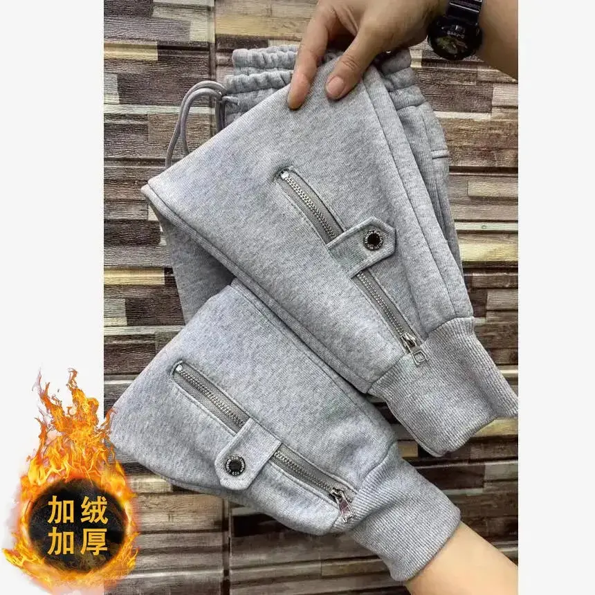Women Fleece Zipper Pants Brown Thick Warm Winter Leg Pants - Image 4