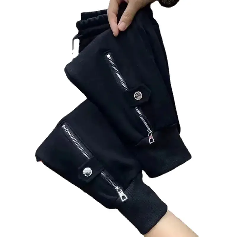 Women Fleece Zipper Pants Brown Thick Warm Winter Leg Pants - Image 5