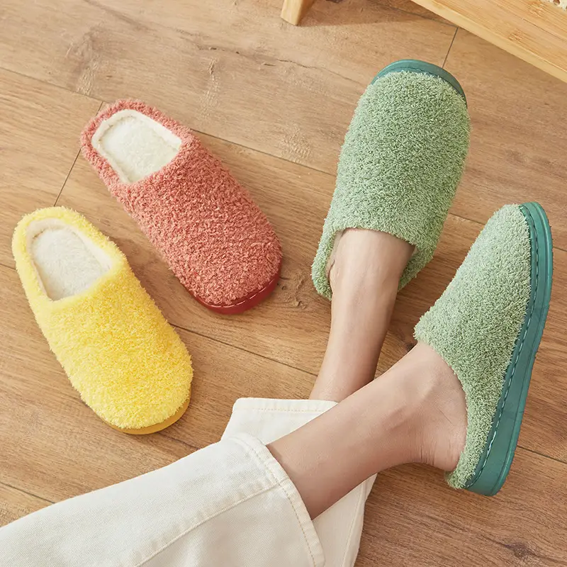 Yuezi Shoes Autumn and Winter Cotton Slippers Women's Bag with Solid Color Warm Home Wool Slippers Men's Couple's Indoor Thick Sole Non-slip