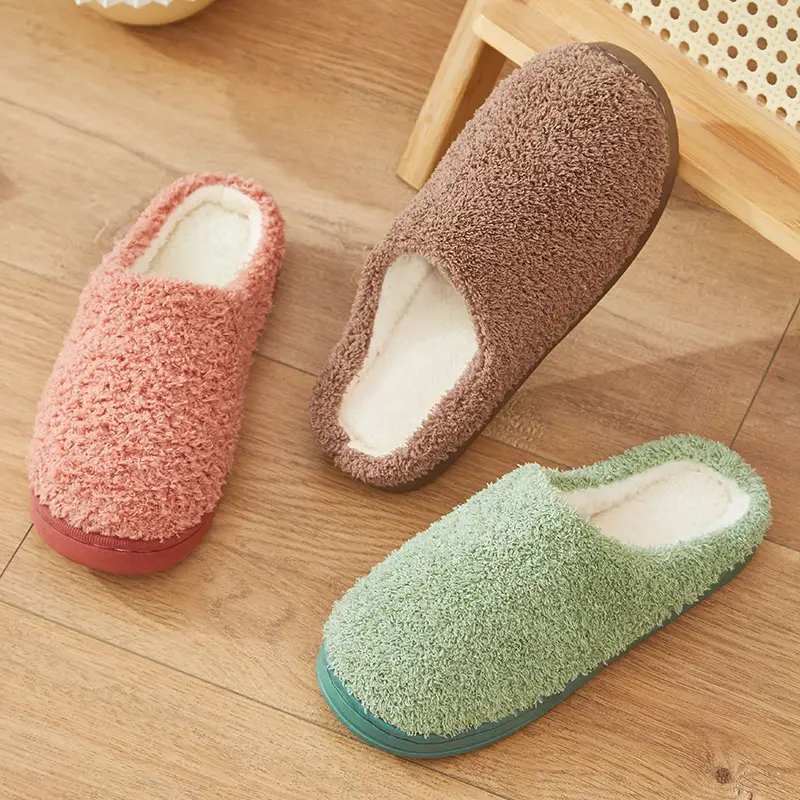 Yuezi Shoes Autumn and Winter Cotton Slippers Women's Bag with Solid Color Warm Home Wool Slippers Men's Couple's Indoor Thick Sole Non-slip