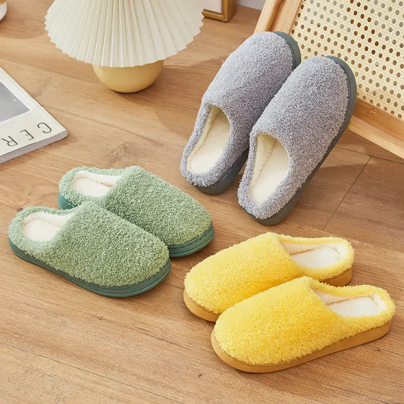 Yuezi Shoes Autumn and Winter Cotton Slippers Women's Bag with Solid Color Warm Home Wool Slippers Men's Couple's Indoor Thick Sole Non-slip