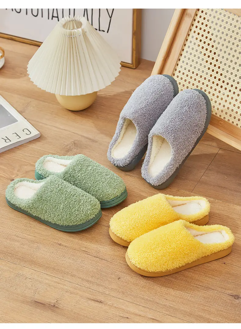 Yuezi Shoes Autumn and Winter Cotton Slippers Women's Bag with Solid Color Warm Home Wool Slippers Men's Couple's Indoor Thick Sole Non-slip — feature 13