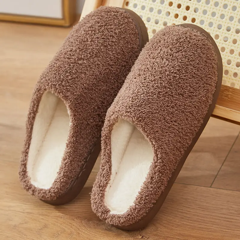Yuezi Shoes Autumn and Winter Cotton Slippers Women's Bag with Solid Color Warm Home Wool Slippers Men's Couple's Indoor Thick Sole Non-slip