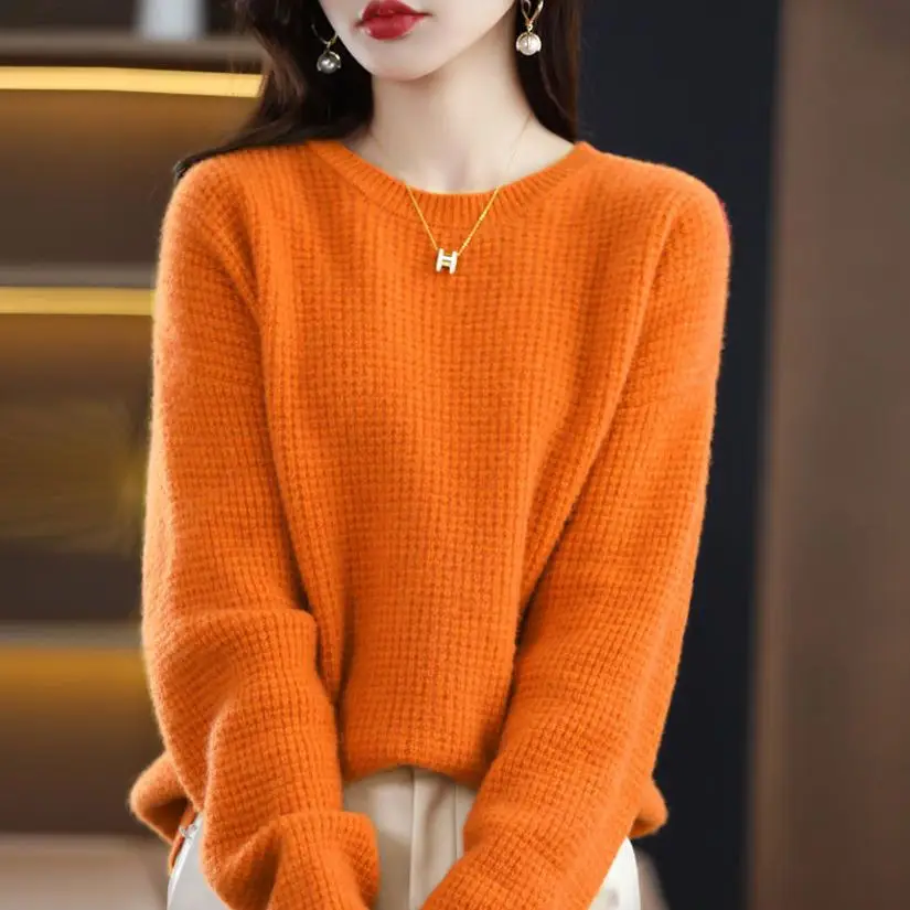 Women Cream Knitted Round Neck Pullover Sweater - Image 8