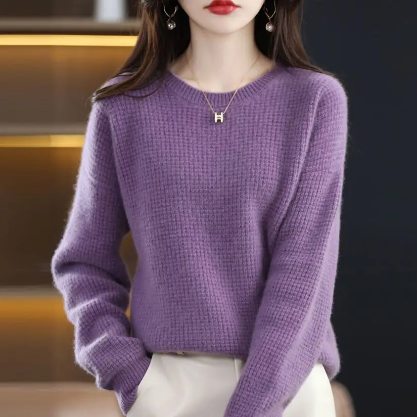 Women Cream Knitted Round Neck Pullover Sweater - Image 9