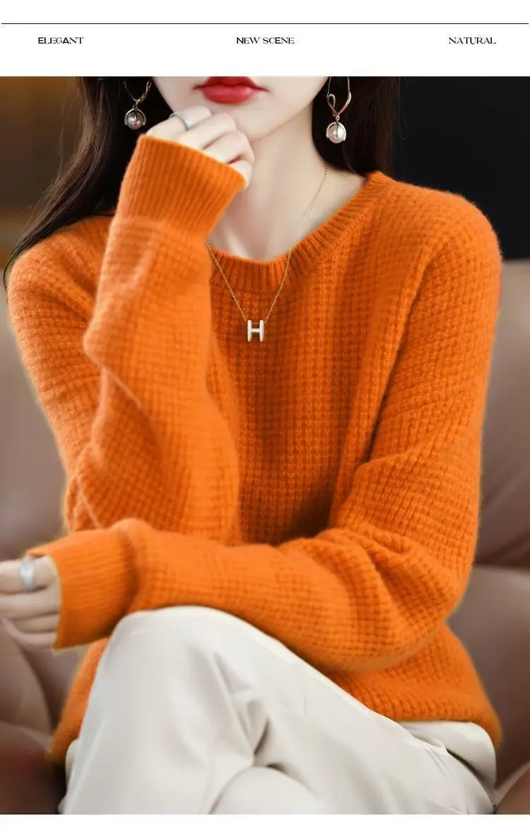 Women Cream Knitted Round Neck Pullover Sweater — feature 10