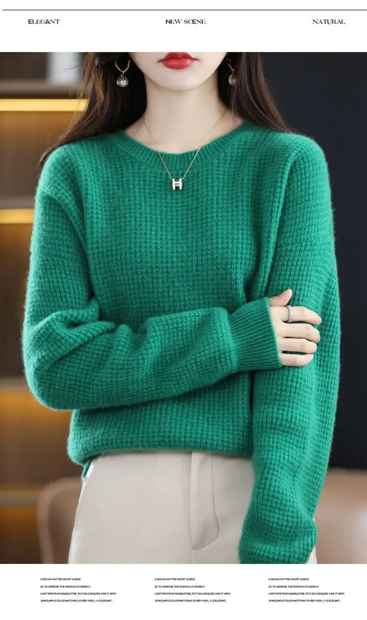 Women Cream Knitted Round Neck Pullover Sweater — feature 17