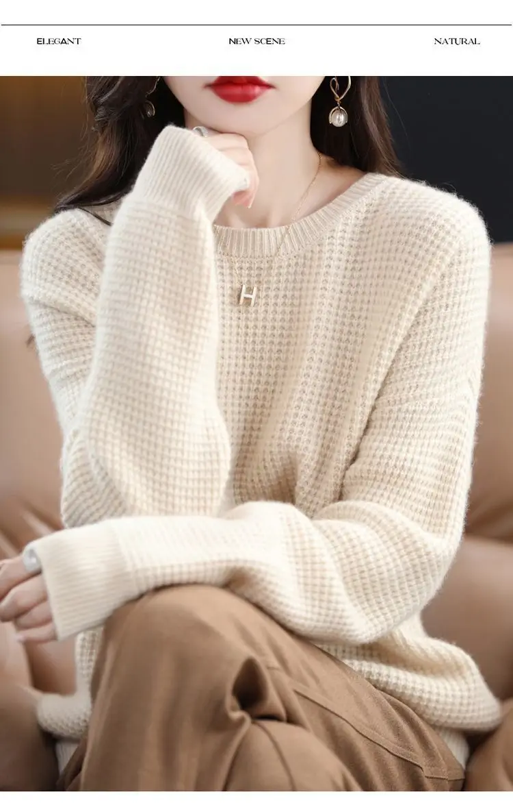 Women Cream Knitted Round Neck Pullover Sweater — feature 4
