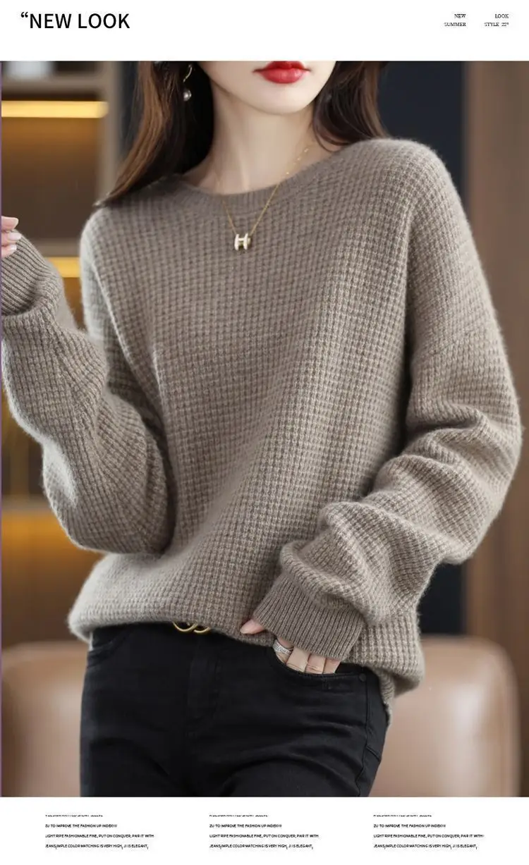 Women Cream Knitted Round Neck Pullover Sweater — feature 8