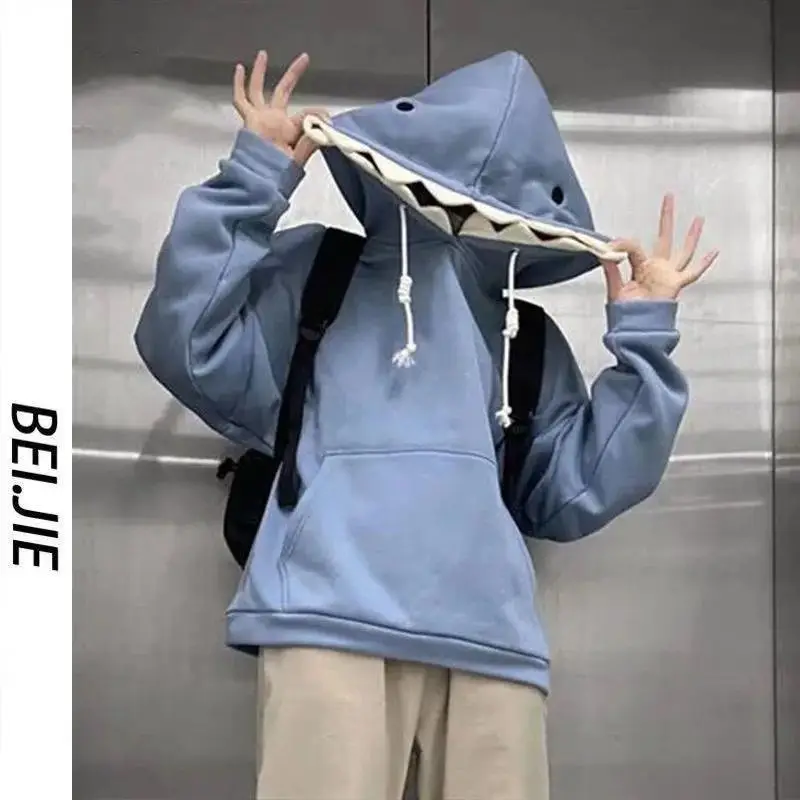 Men's Black Hooded Sweatshirt Autumn Winter Hong Kong Style