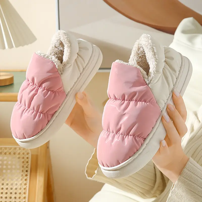 Autumn and Winter Cotton Slippers for Women, Winter Bags and Home Couples Indoor Floor down Cloth Cotton Shoes Fleece-Lined for Men in Winter - Image 14