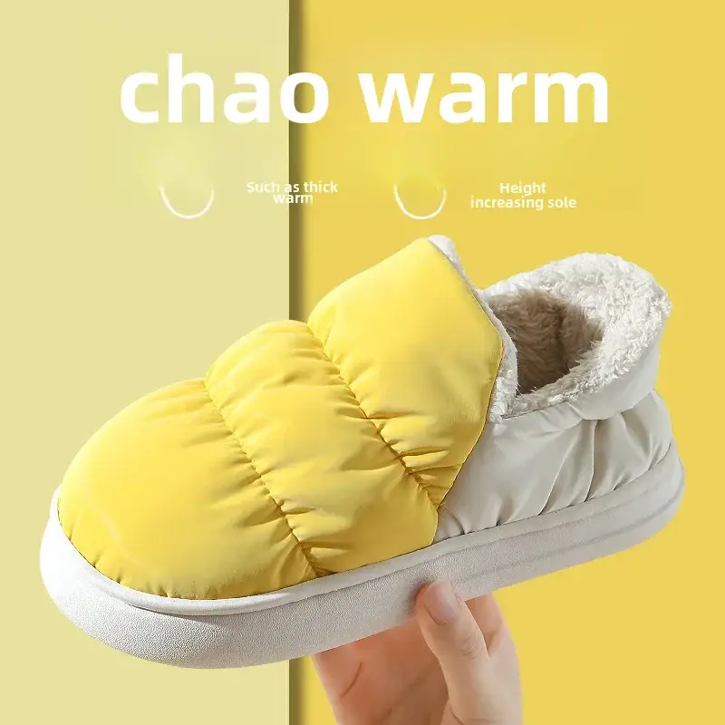 Autumn and Winter Cotton Slippers for Women, Winter Bags and Home Couples Indoor Floor down Cloth Cotton Shoes Fleece-Lined for Men in Winter - Image 2