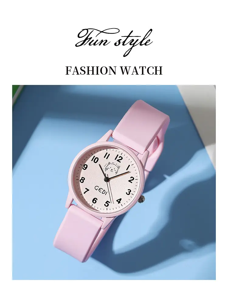 Pink Silicone Student Watch with Cartoon Dial — feature 3