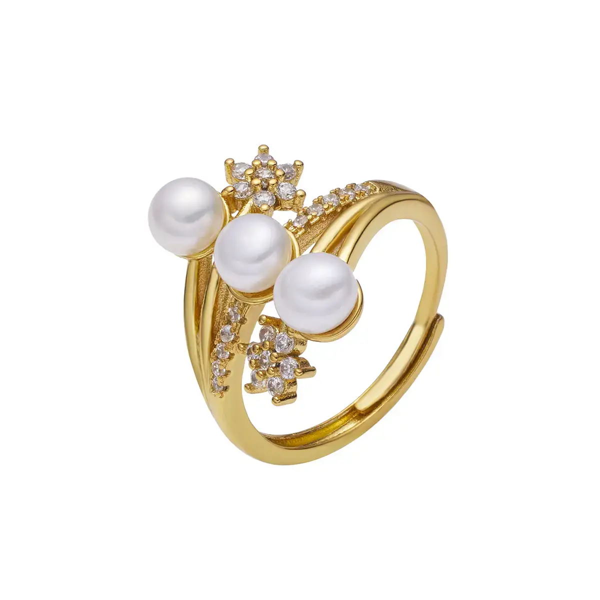 Natural Pearl Zircon Rings Gold Plated Adjustable Creative Jewelry - Image 5