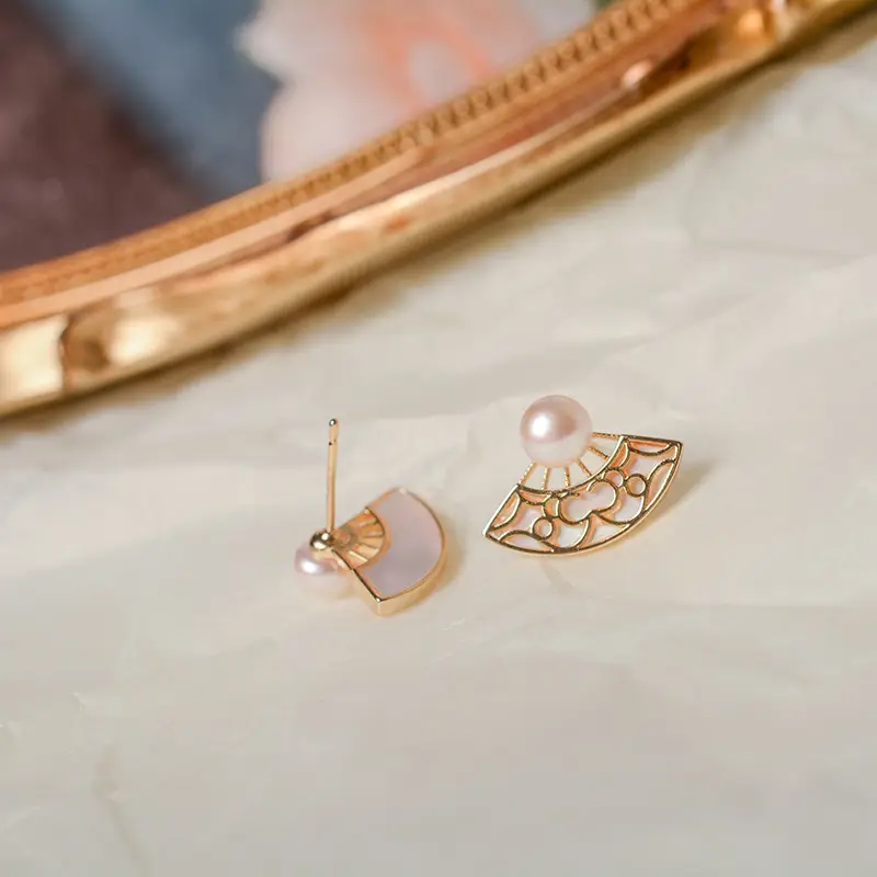 2024 Cut Out Pearl Fan Earrings 925 Silver