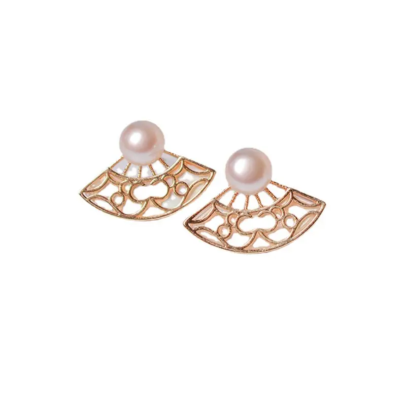 2024 Cut Out Pearl Fan Earrings 925 Silver