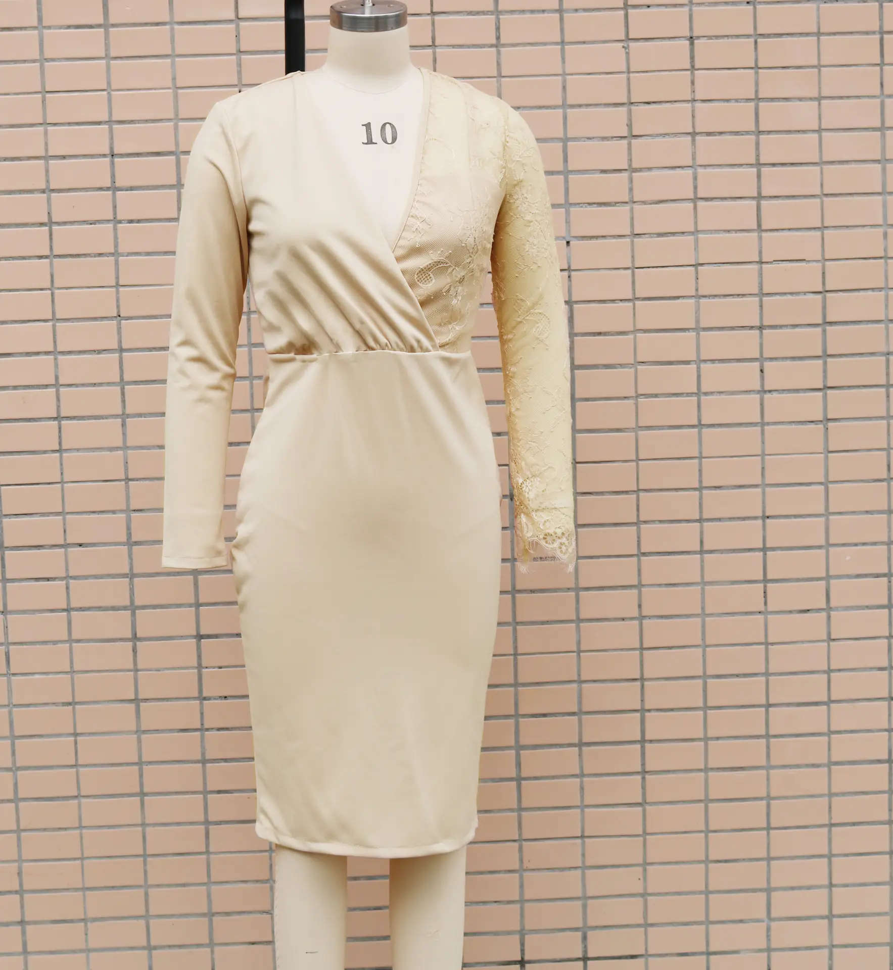 Women's Light Blue Lace V-Neck Slim Fit Dress — feature 10