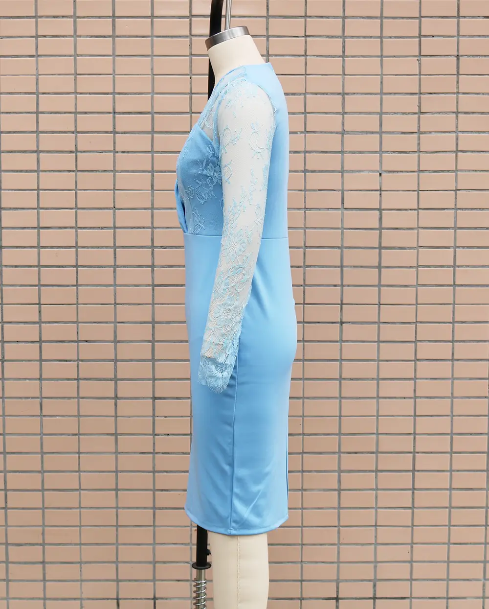 Women's Light Blue Lace V-Neck Slim Fit Dress — feature 3