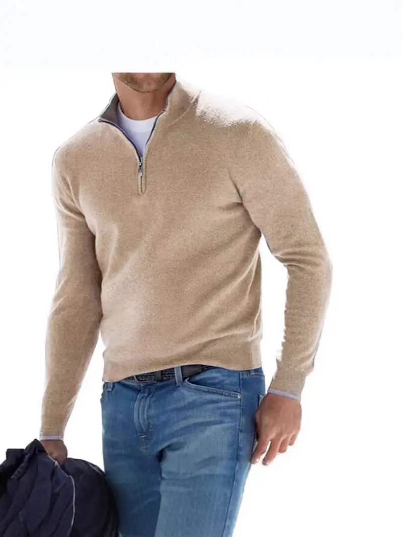 Men's Pink Wool Velvet V Neck Zipper Top - Image 12