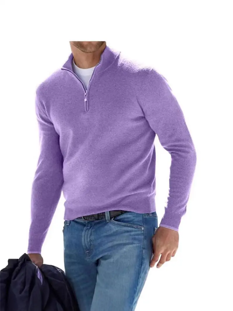 Men's Pink Wool Velvet V Neck Zipper Top - Image 13