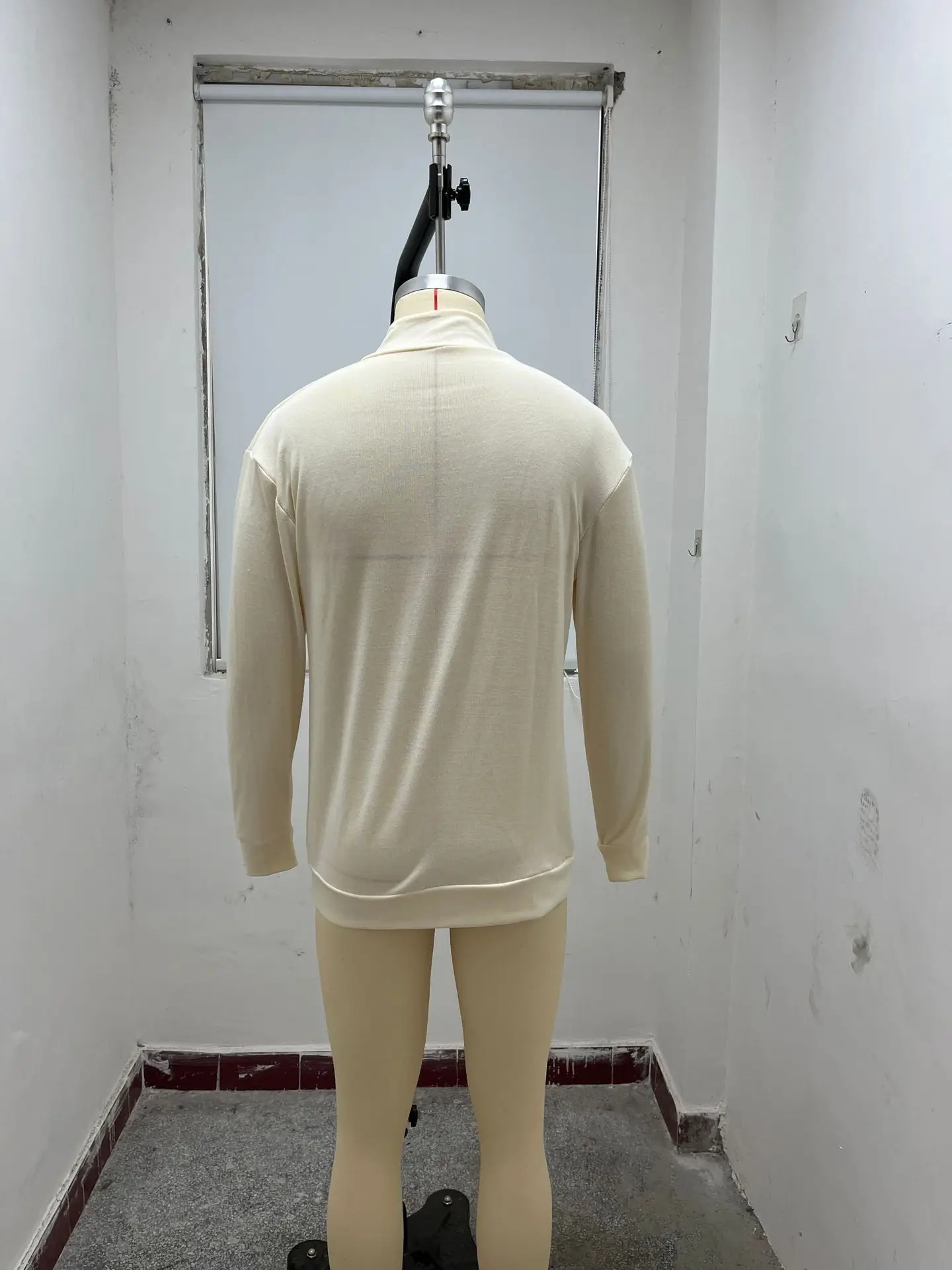 Men's Pink Wool Velvet V Neck Zipper Top — feature 16