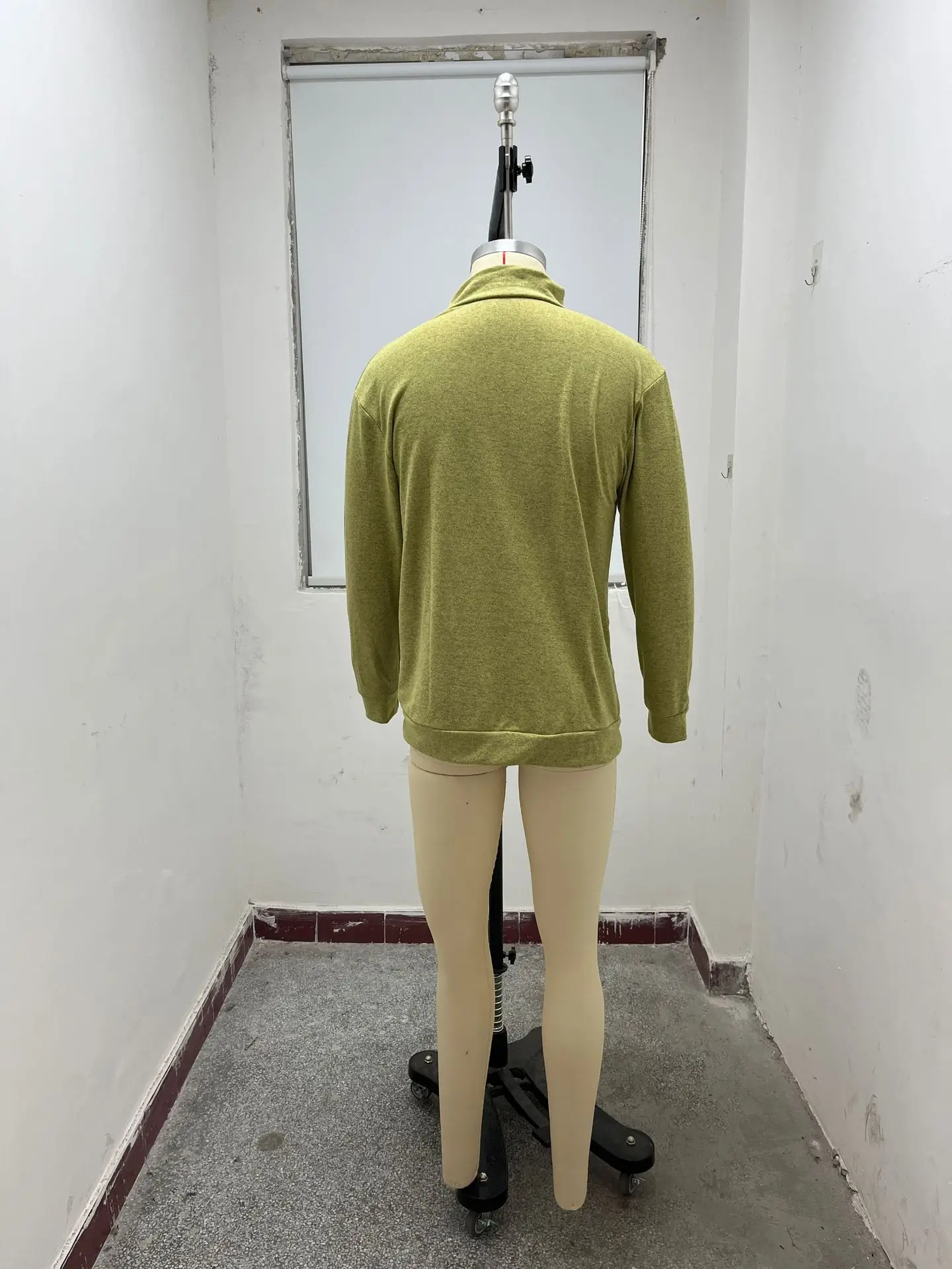 Men's Pink Wool Velvet V Neck Zipper Top — feature 19