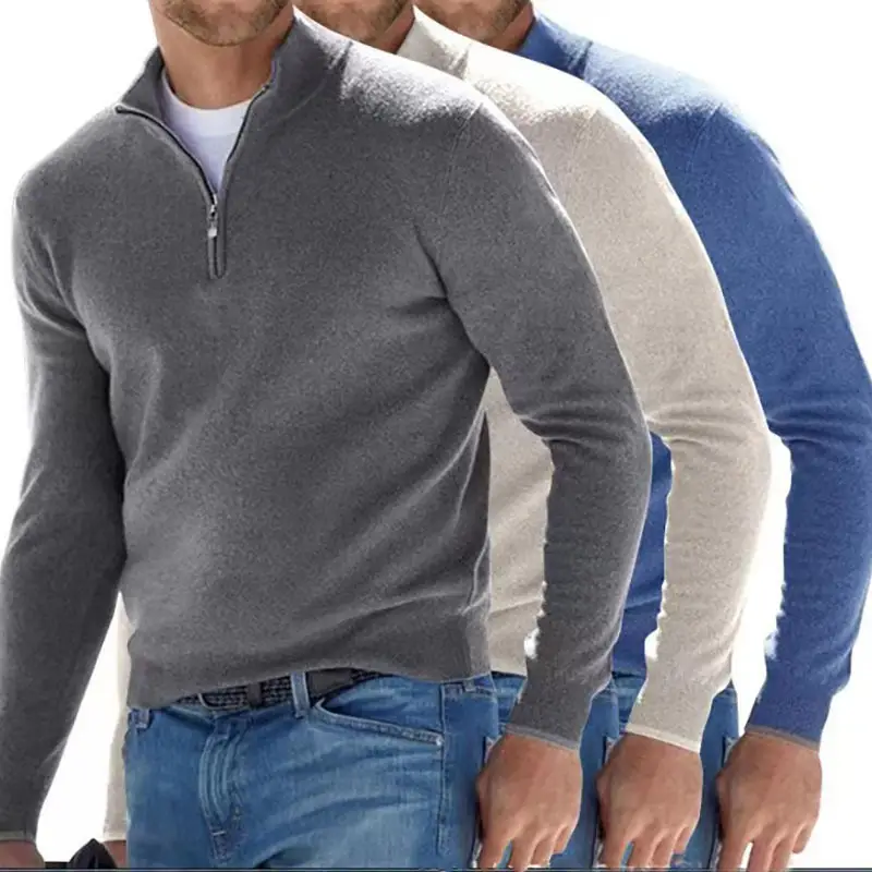 Men's Pink Wool Velvet V Neck Zipper Top — feature 2