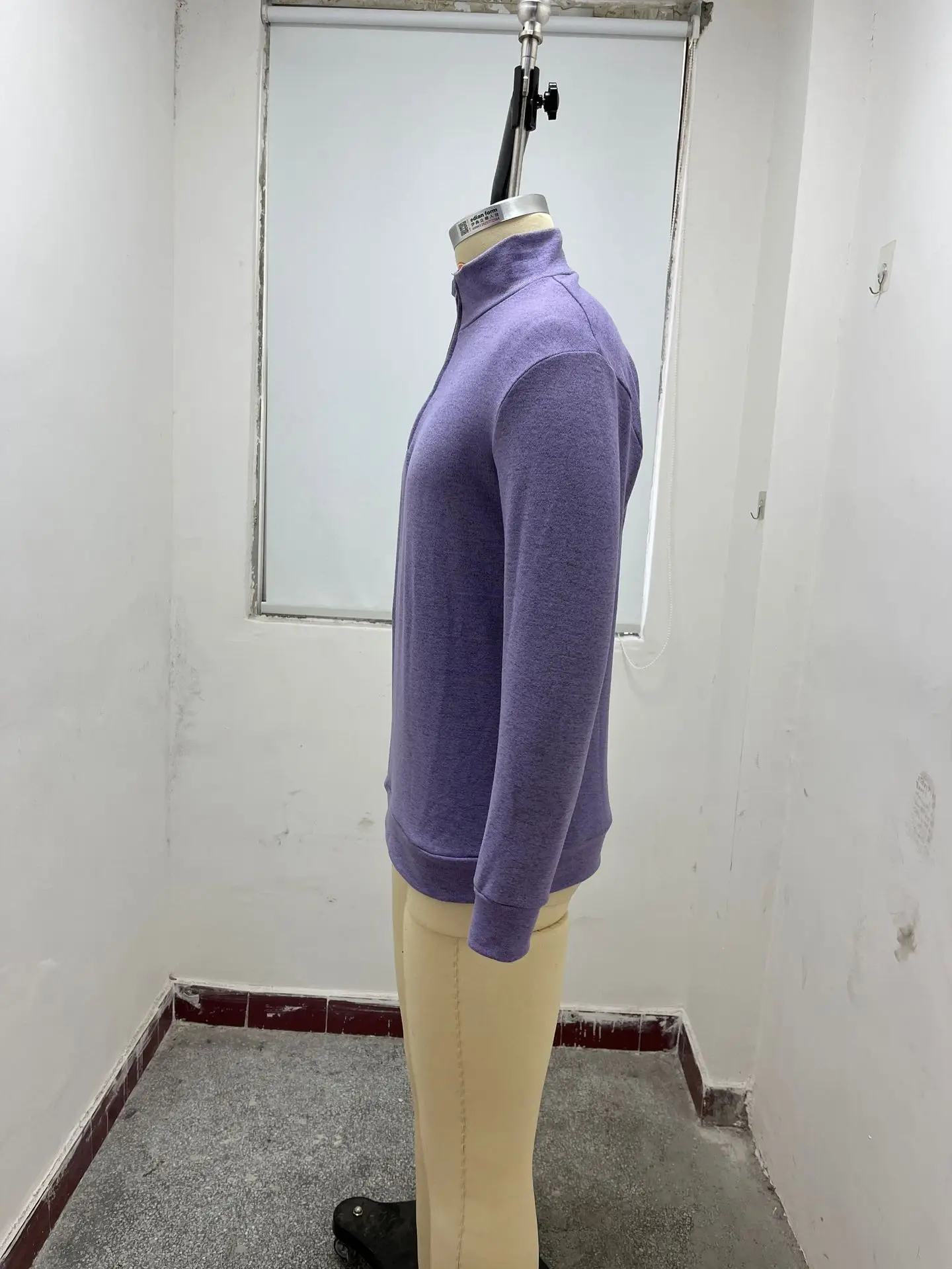 Men's Pink Wool Velvet V Neck Zipper Top — feature 21