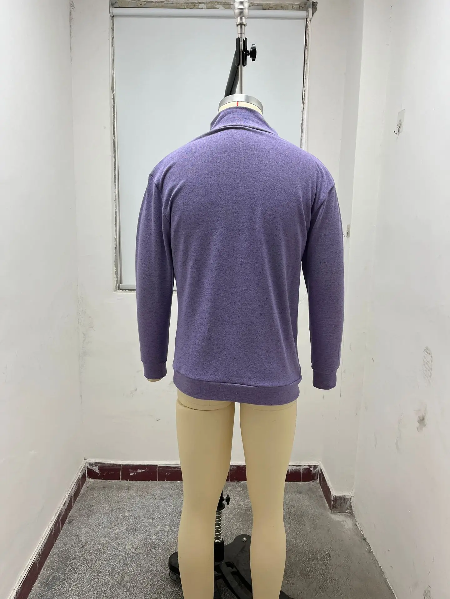 Men's Pink Wool Velvet V Neck Zipper Top — feature 22