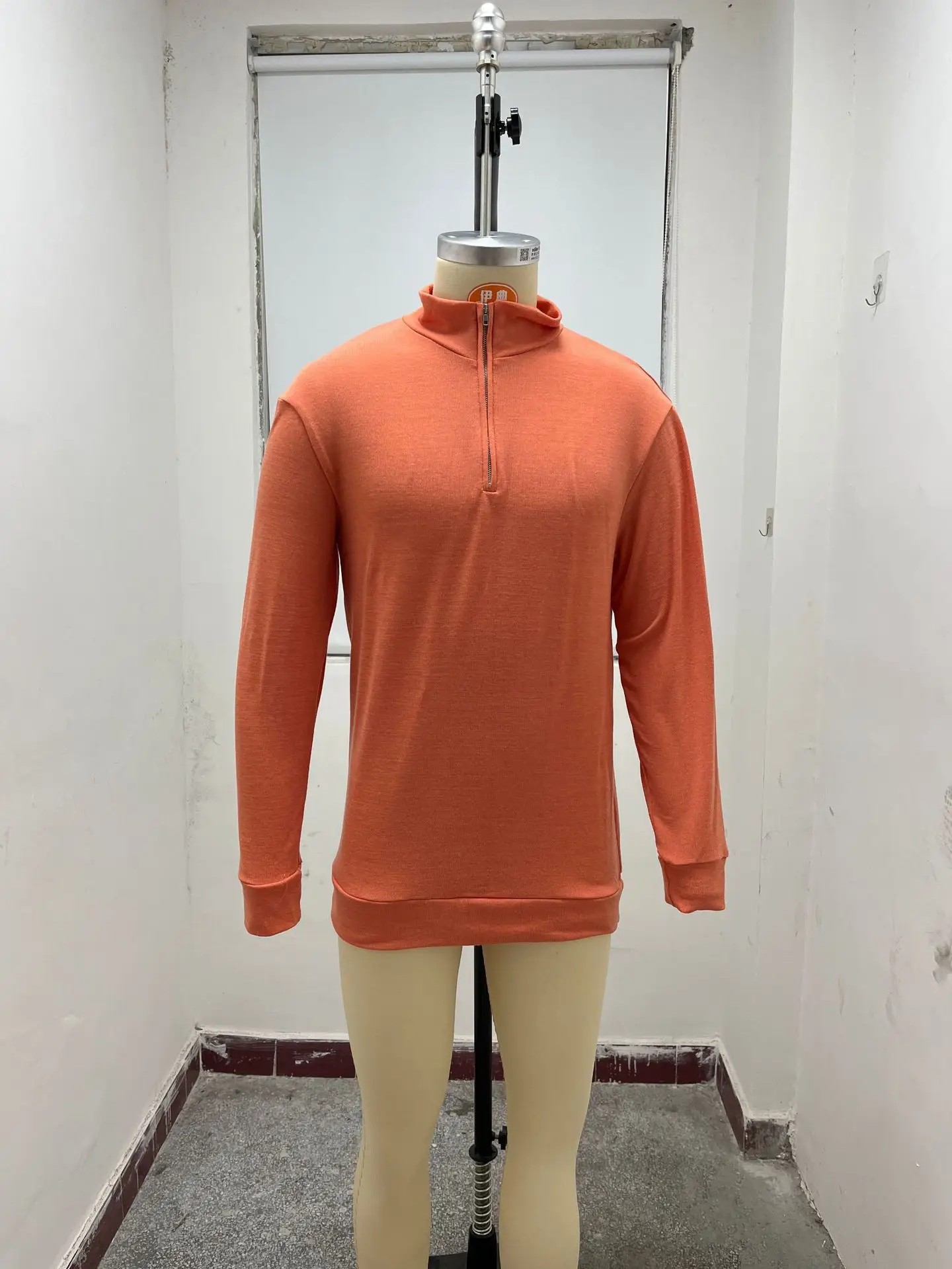 Men's Pink Wool Velvet V Neck Zipper Top — feature 23