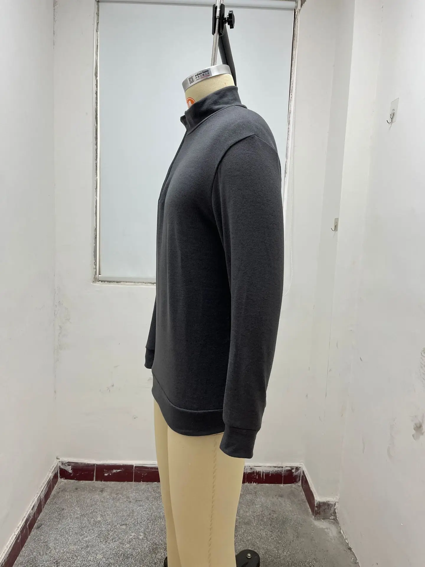 Men's Pink Wool Velvet V Neck Zipper Top — feature 29